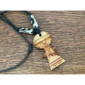 Vintage African Native Necklace BOHO Hand Carved Little Man Dude Bone Bovine